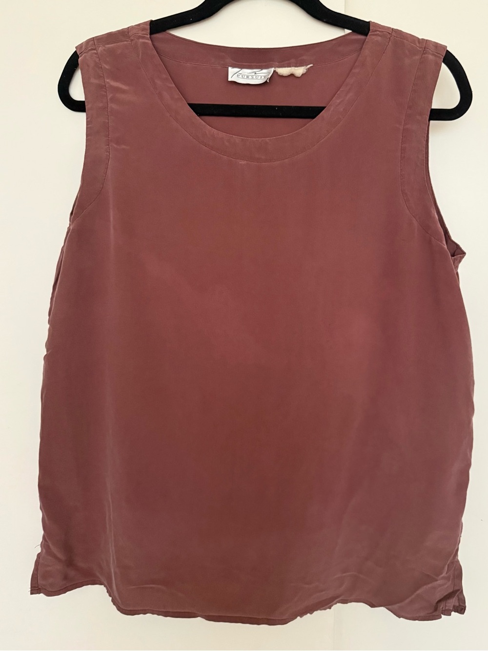 Vintage 80s Sandwashed Silk Chocolate Brown Minimalist Scoop Tank L/XL 90s Y2K - Picture 5 of 6